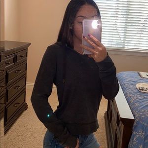 Grey Cropped Hoodie W/ Striped Hood